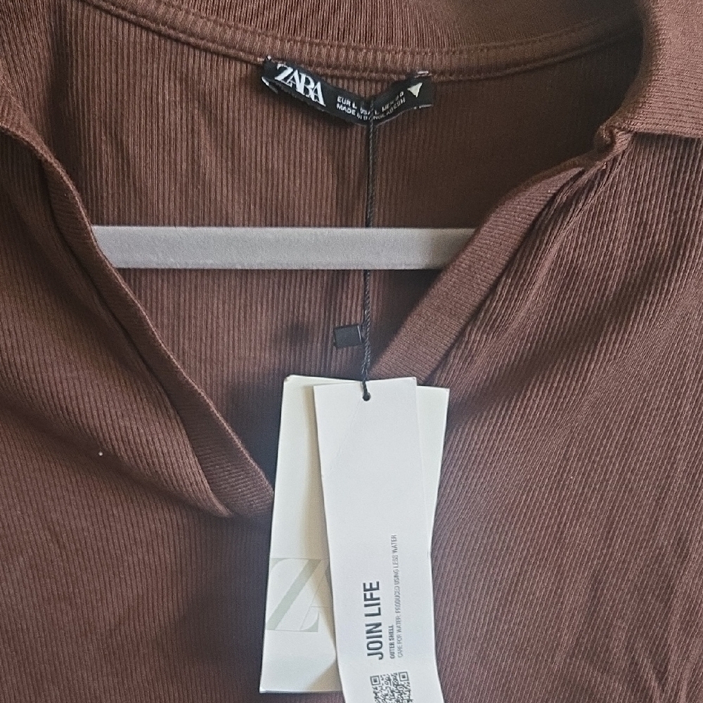 Zara Chocolate Brown Collared Crop Top - Picture 2 of 2